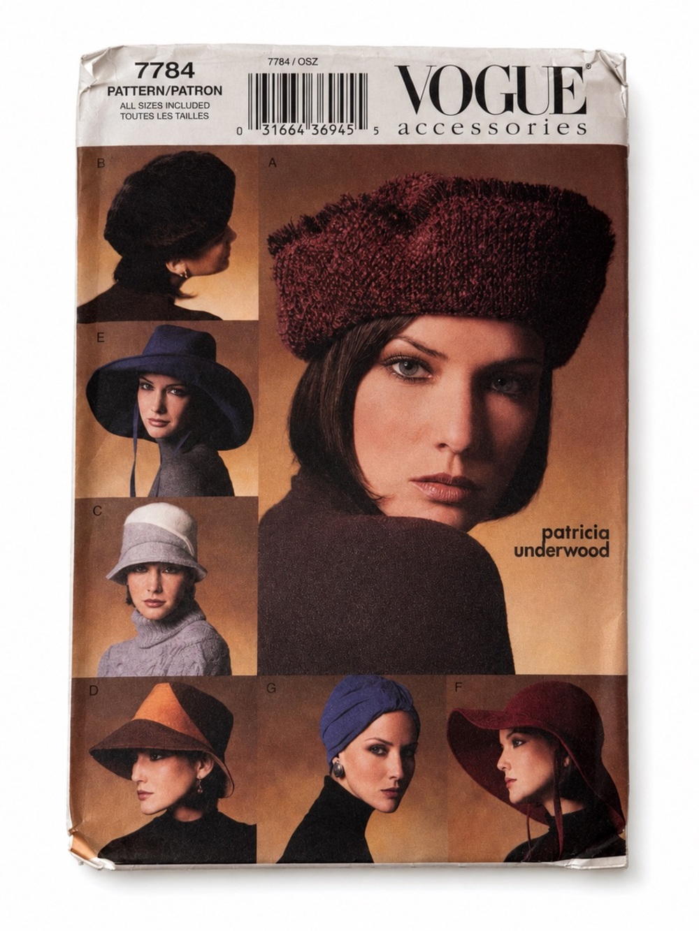 Vogue Accessories 7784 Patricia Underwood Hat Pattern Uncut